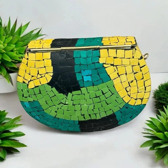 RAMLA NWT HANDMADE MOSAIC METAL BAG - Picture 2 of 7